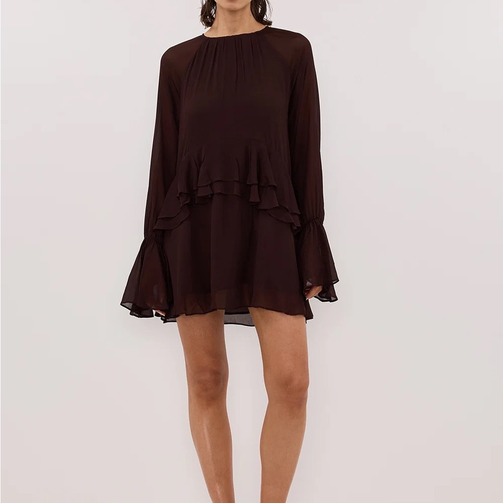 Bodhi Dark Choc Long Sleeve Mini Dress DISSH